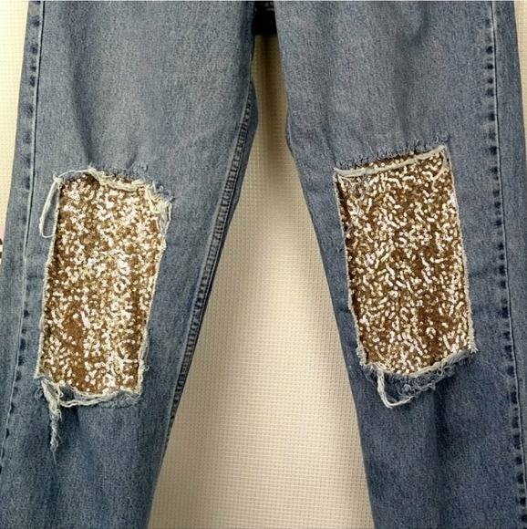 Rare Custom Vintage Sequin Patch Distressed Levi's - Picture 2 of 6